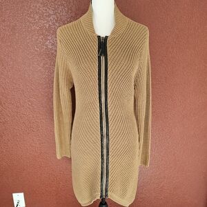 Women's Tan Zip-Up Cardigan Coat